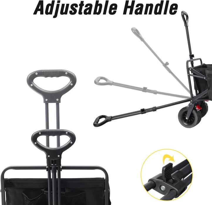 Beach Cart Large Capacity, Heavy Duty Folding Wagon Portable, Collapsible Wagon for Sports, Shopping, Camping Collapsible Foldable cart (Black, 1 Year Warrant) - new