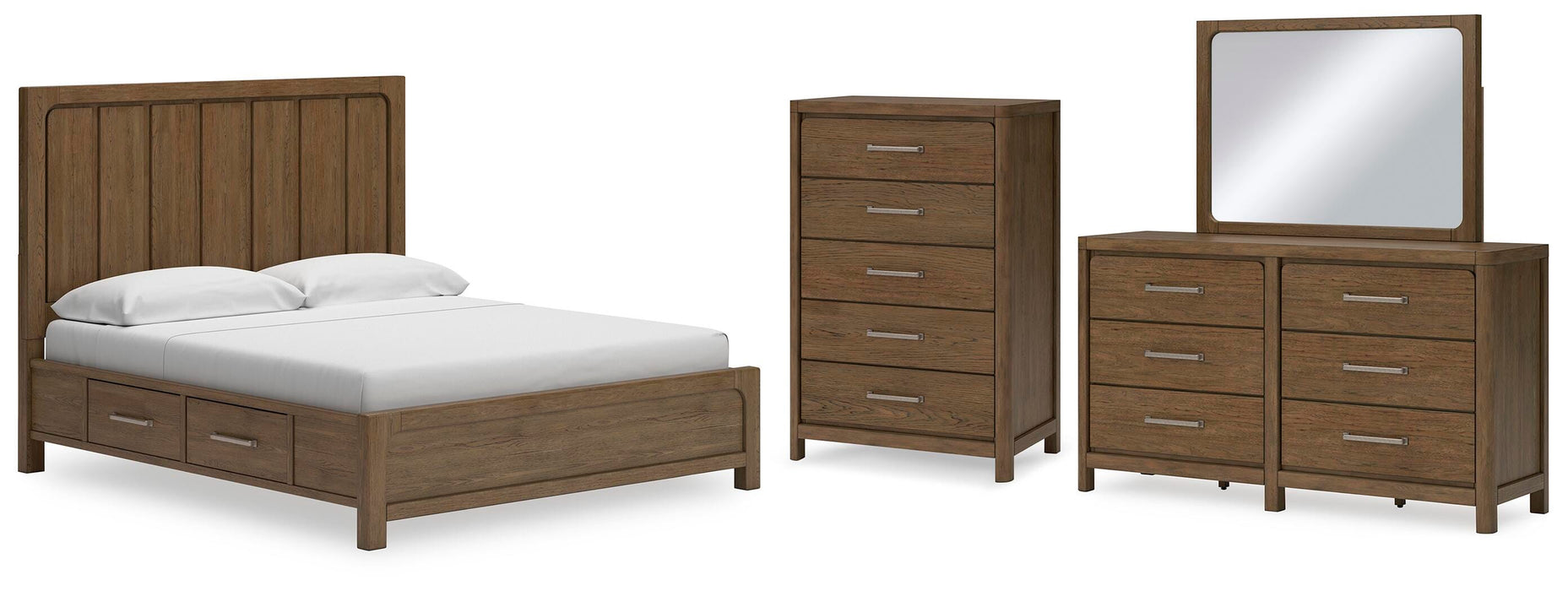Cabalynn Light Brown Cabalynn King Panel Bed with Storage with Mirrored Dresser and Chest - Brand New