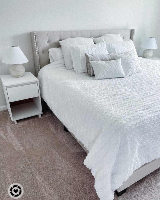 Full/Full XL Emmie Adjustable Upholstered Headboard with Diamond Tufting Cream - Brookside Home - new