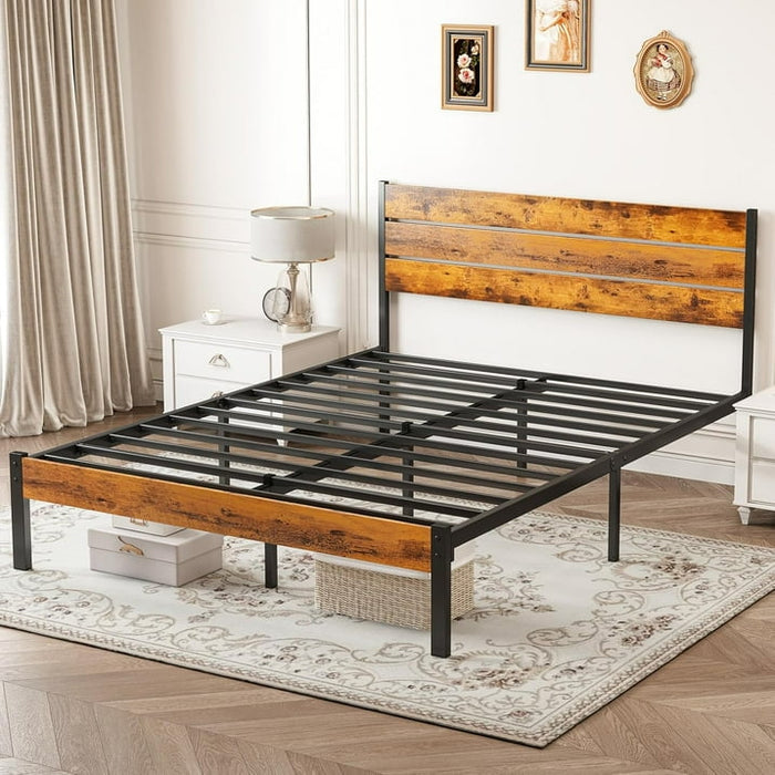 BEDDLE Twin Size Bed Frame with Headboard, 800LBS Mattress Foundation with All Sturdy Metal Support, Under Bed Storage, No Box Spring Needed, Easy Assembly, Rust Brown - new