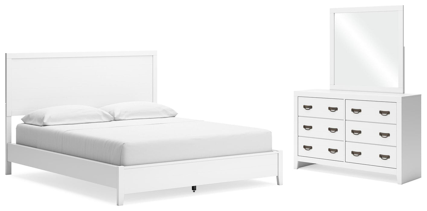 Binterglen White Binterglen California King Panel Bed with Mirrored Dresser
