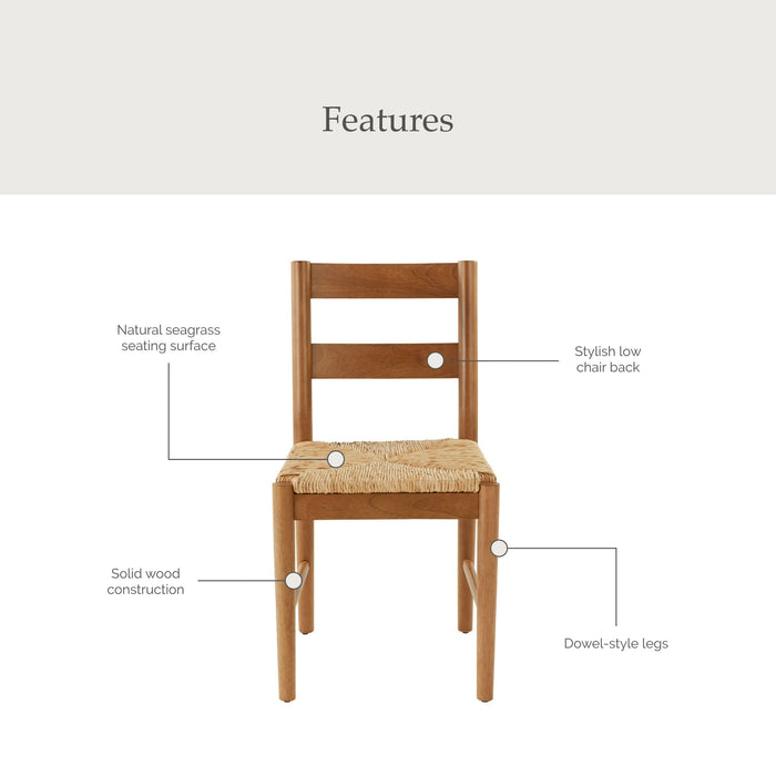 My Texas House Laurel Dining Chairs with Woven Seagrass Seat, Warm Brown, 2 Pack - open_box