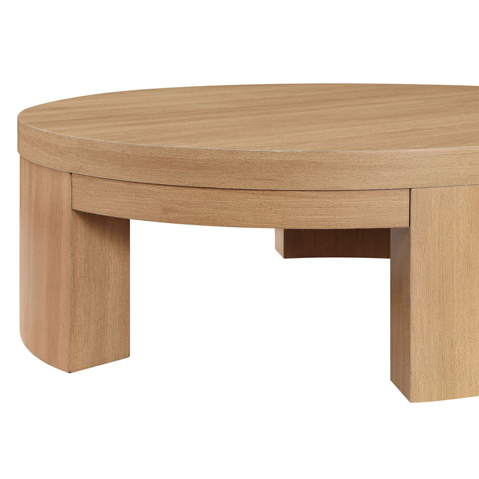 Beautiful Mod Round Coffee Table by Drew Barrymore, Warm Honey Finish - open_box