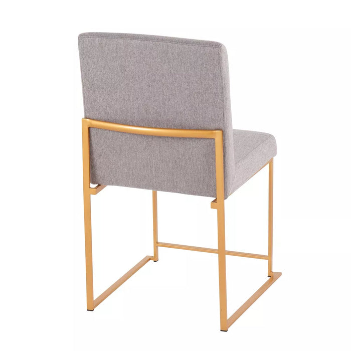 Set of 2 Highback Fuji Dining Chairs: Upholstered, Gold Frame, Light Gray - LumiSource - new