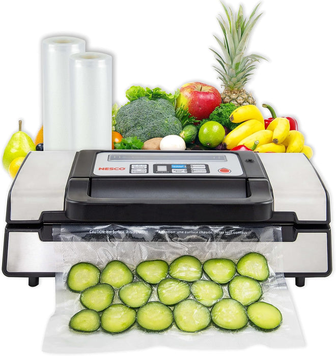 Nesco Deluxe Food VS-12 Vacuum Sealer, 130 Watts, Kit Bags & Viewing Lid, Compact, Silver - new