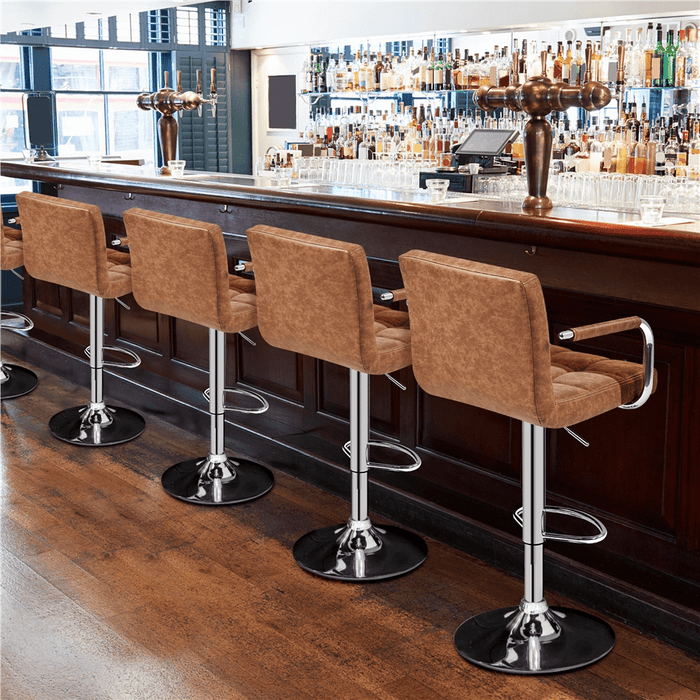 Alden Design Adjustable Swivel Bar Stools Modern Faux Leather Bar Chair Set of 2, Retro Brown - new