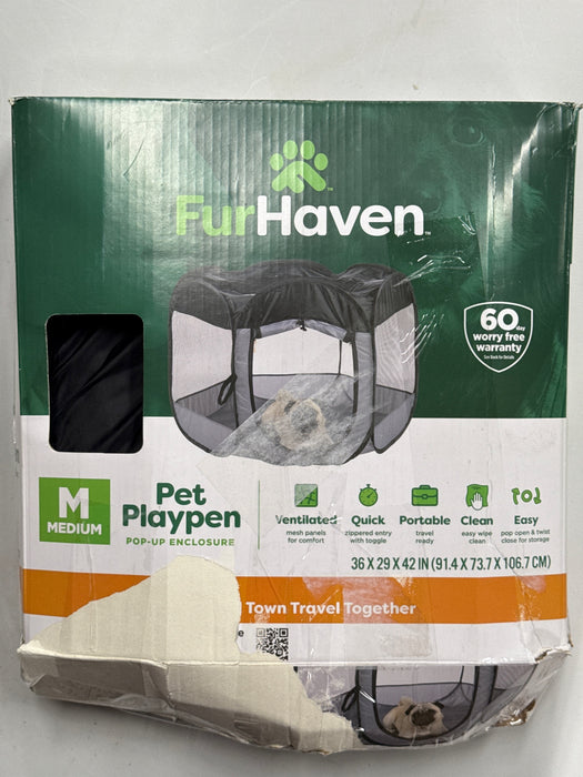 FurHaven Pet Products Medium Portable Mesh Playpen Pop-Up Enclosure For Dogs & Cats, Black - new