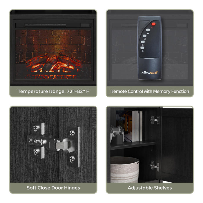 Ameriwood Home Ashton Lane Electric Fireplace TV Stand for TVs up to 65, Black Oak - open_box
