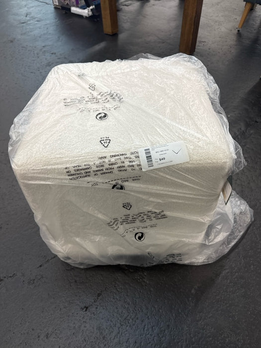 Lynwood Square Upholstered Cube Ottoman Faux Shearling Cream Boucle - Threshold designed with Studio McGee - new