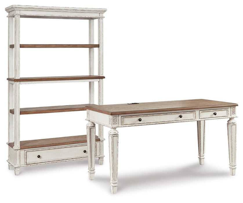 Realyn White/Brown Realyn Home Office Desk and Storage