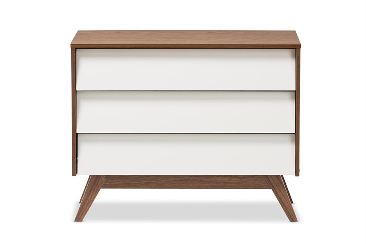 Baxton Studio Hildon Mid-Century Modern White and Walnut Wood 3-Drawer Storage Chest - new