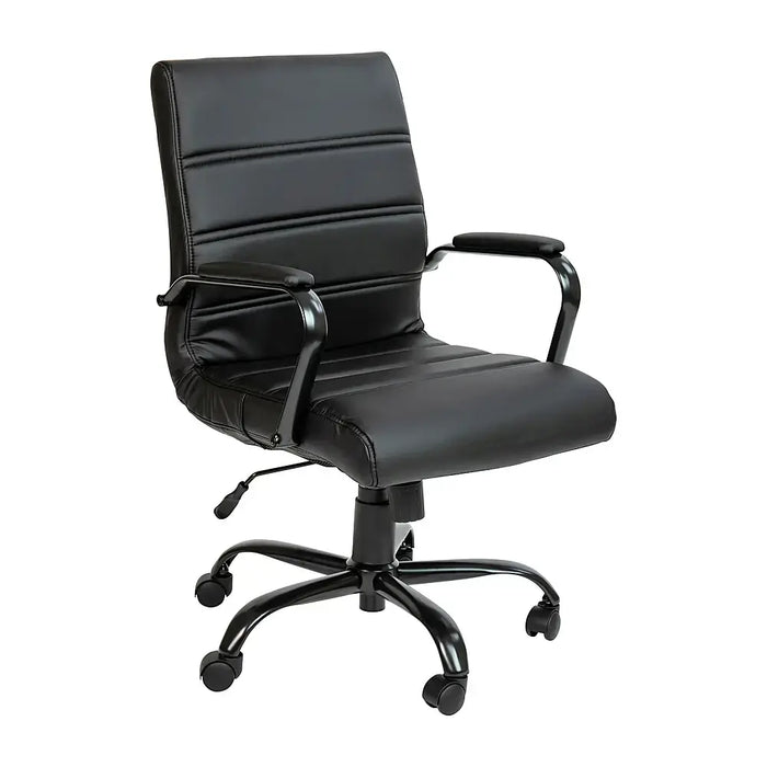 Alamont Home - Whitney Mid-Back Modern Leather/Faux Leather Executive Swivel Office Chair - Black LeatherSoft/Black Frame - new