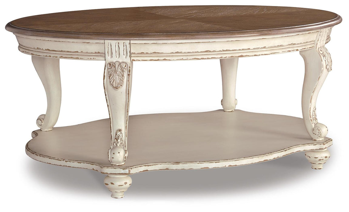 Realyn White/Brown Oval Cocktail Table