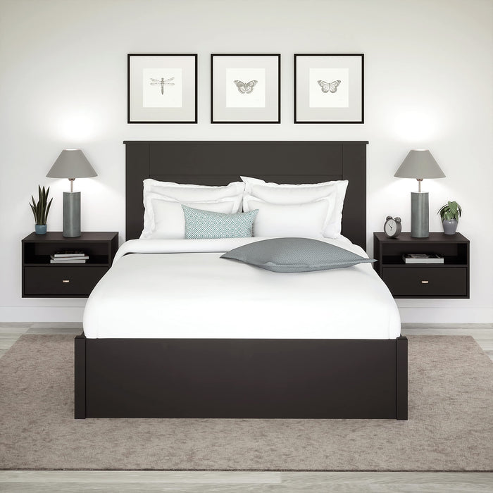 1 Piece Prepack Floating Shelf Side Table with Drawer and Brushed Brass Knobs, Modern Floating Nightstand 15" D x 22.5" W x 14.5" H, Black, BRBW-1402-2M - open_box