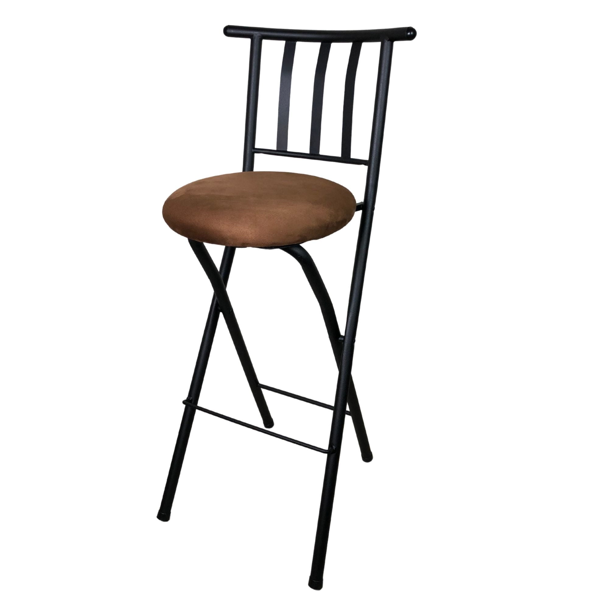 Mainstays Indoor Metal Folding Stool with Slat Back and Microfiber Seat - new