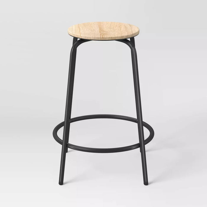 Set of 2 24" Wood and Metal Base Backless Counter Height Barstool Stool with Footrest Natural - Room Essentials™
