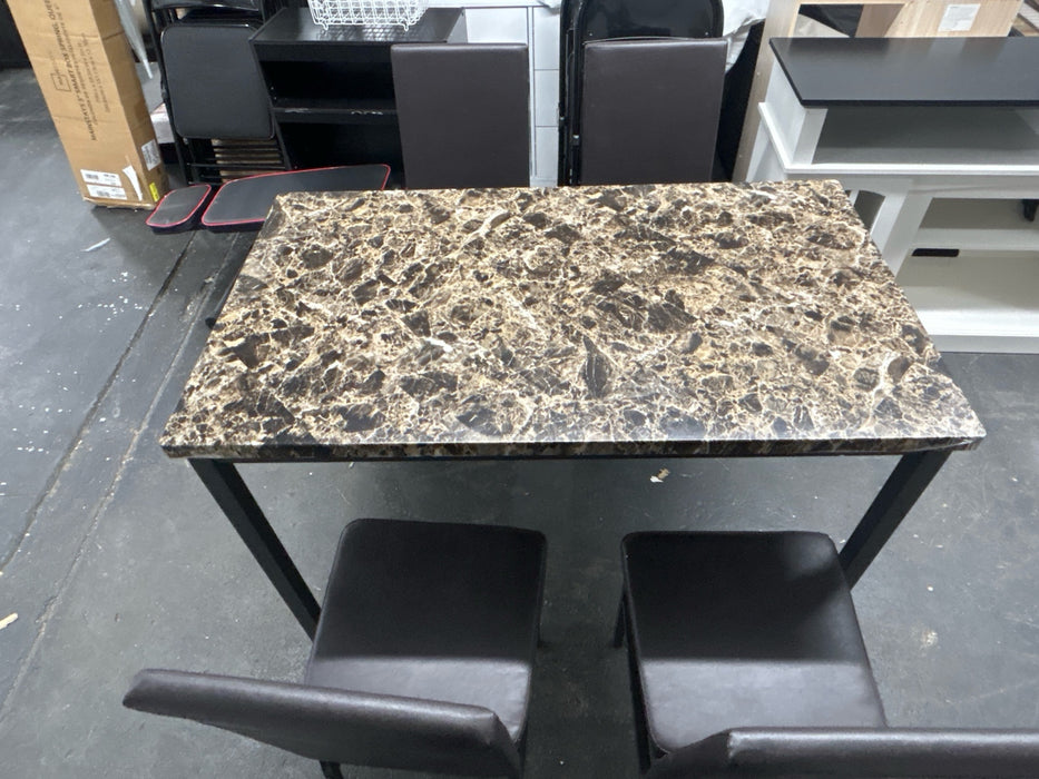 Recaceik 5 Piece Marble Sets, Table 4,with Faux Leather Metal Frame Chairs for Dining Room, Kitchen, Breakfast Corner - new