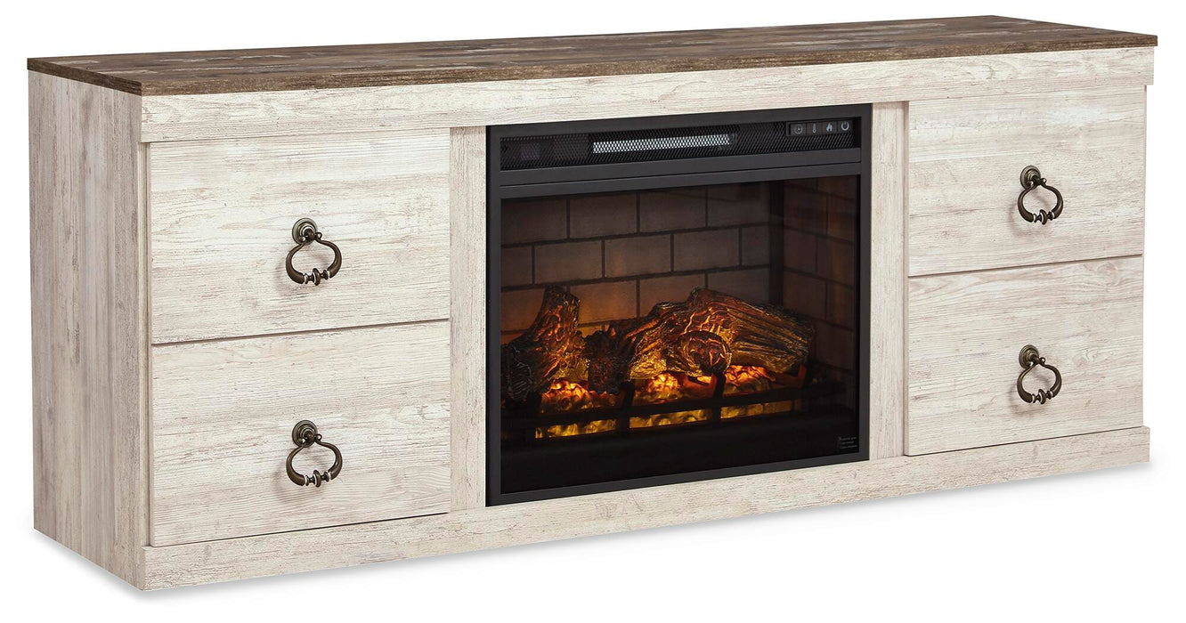 Willowton Whitewash Willowton 4-Piece Entertainment Center with Electric Fireplace