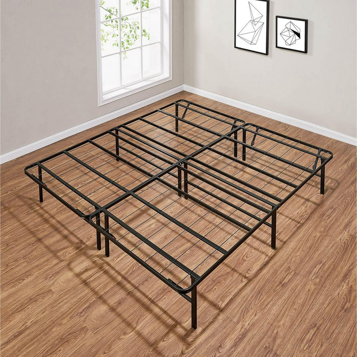 Mainstays King 14" High Profile Foldable Steel Platform Bed Frame with Storage Space Under Frame, No Box Spring Required, Black - new