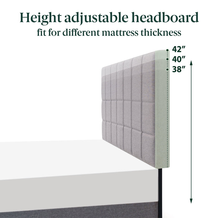 Mainstays Gray Upholstered Square Tufted Platform Bed, No Box Spring Needed, Queen - new