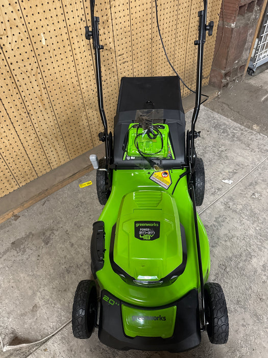Greenworks 48V 20" Brushless Battery-Powered Lawn Mower + Two (2) 4.0Ah USB Batteries and Charger - open_box