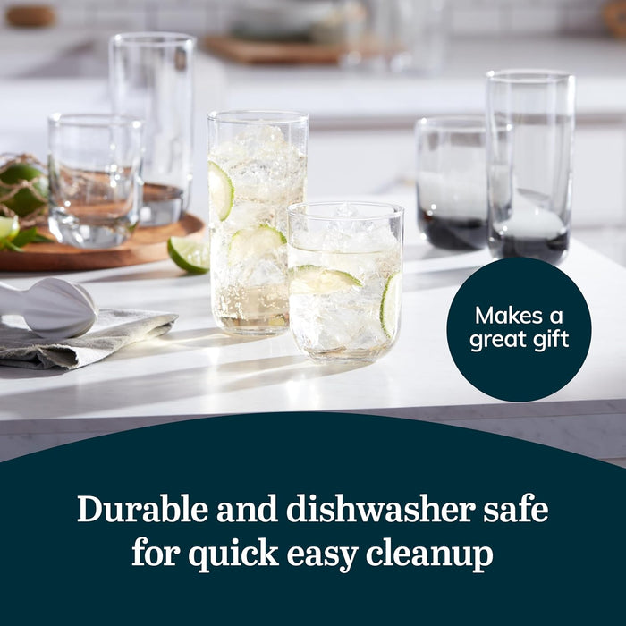 Libbey Polaris Tumbler and Rocks Glass Set, Elegant Drinkware Glasses Set, Lead-Free Tall Drinking Glasses with Modern Clean Lines, Dishwasher Safe Drinking Glasses Set of 16, Axis - new