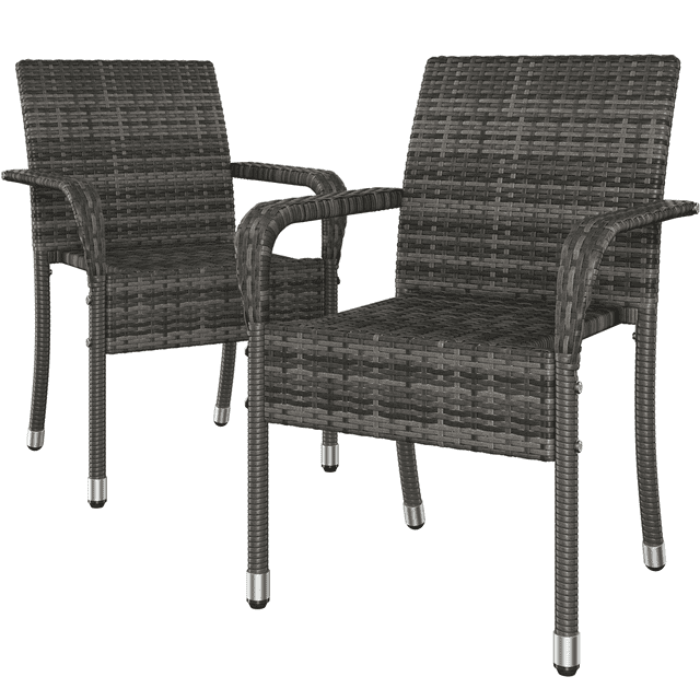 Renwick Outdoor PE Rattan Chair with Armrests and Adjustable Footpads, Set of 2, Gray - open_box