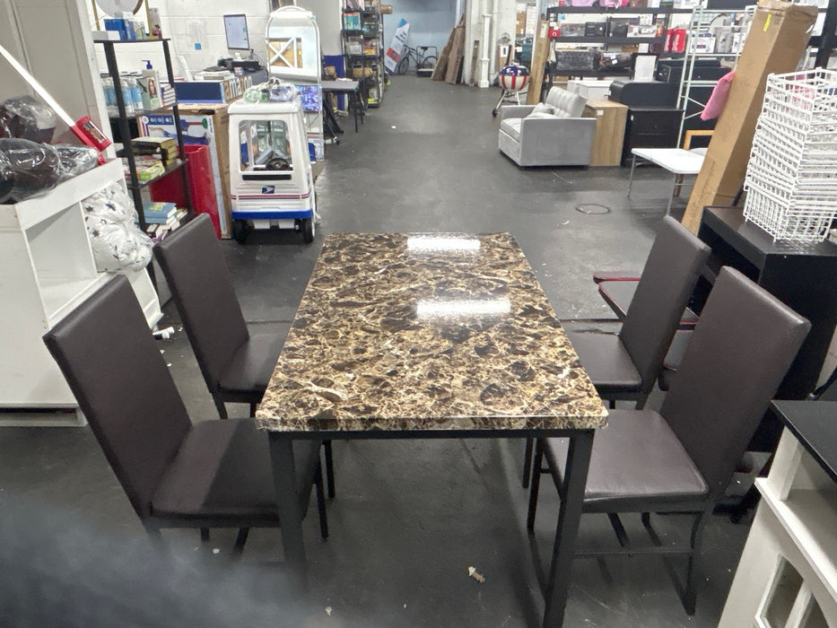 Recaceik 5 Piece Marble Sets, Table 4,with Faux Leather Metal Frame Chairs for Dining Room, Kitchen, Breakfast Corner - new