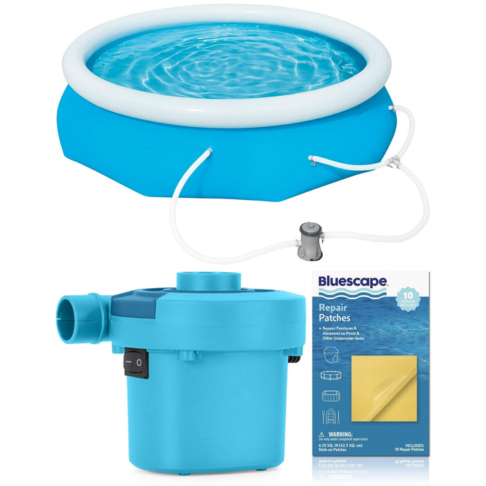 Bluescape Fast Set 10’ x 30” Round Inflatable Soft Sided Above Ground Pool Set Including Pool Pump Bundle