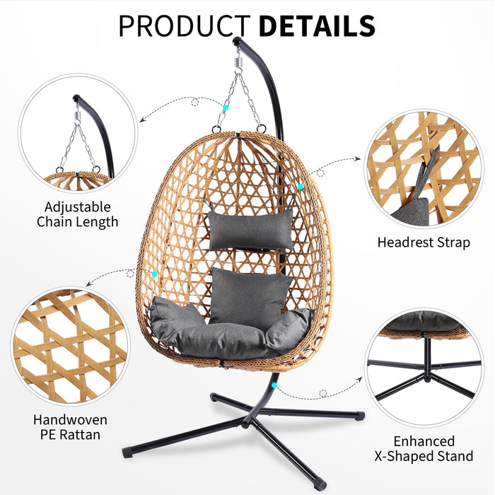 Egg Chair with Stand, Patio Wicker Bifanuo Hanging Chair, Hammock Swing Chair, 350LBS Capacity for Bedroom, Balcony, Garden - new