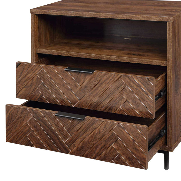 Better Homes & Gardens Wyatt Geo 2-Drawer Nightstand with USB, Walnut Finish - new