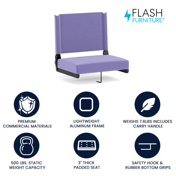 Flash Furniture Grandstand Portable Stadium Seat for Bleachers or Benches, Folding Padded Stadium Chair with Carrying Handle, 500 lb. Weight Capacity, Purple - new
