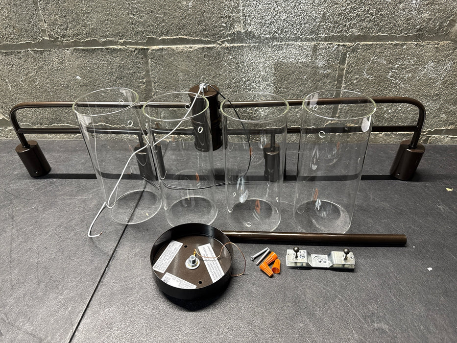 Better Homes & Gardens 34” Farmhouse 4-Light Island Pendant Light, Bronze Metal Clear Glass Shades - new