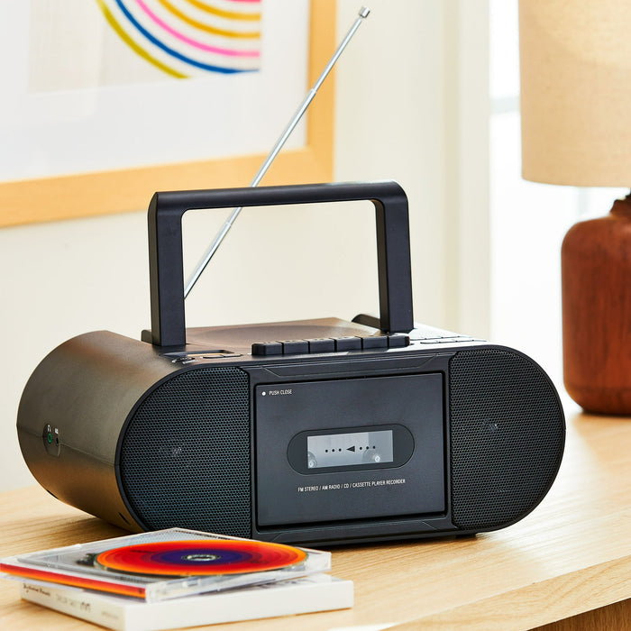 onn. Portable Bluetooth CD/Cassette Boombox with AM/FM Radio, Black - new