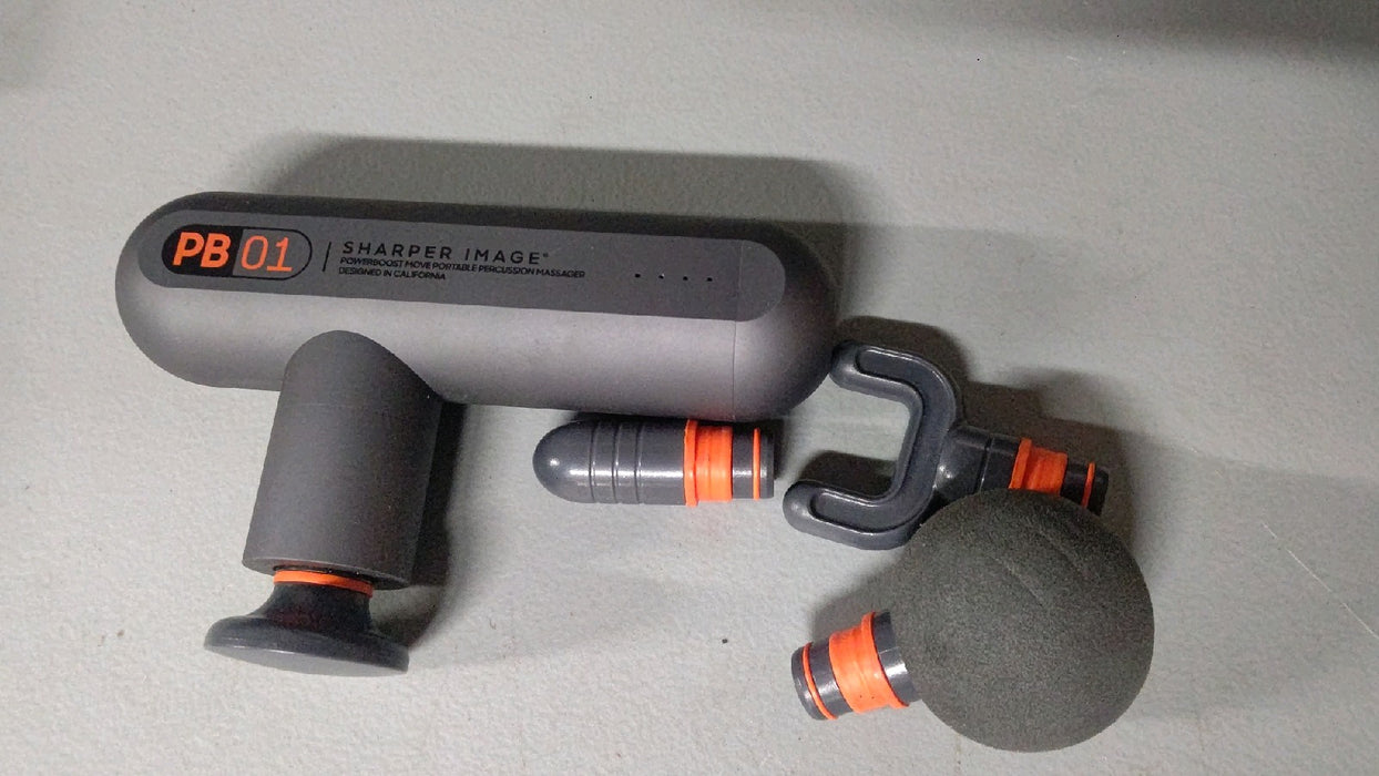 Sharper Image Powerboost Move - Portable Percussion Massage Gun with 4 Attachments, 4 Speeds| Lightweight Full Body Back & Shoulder Massager| Deep Tissue Muscle Recovery, Pain Relief & Soren