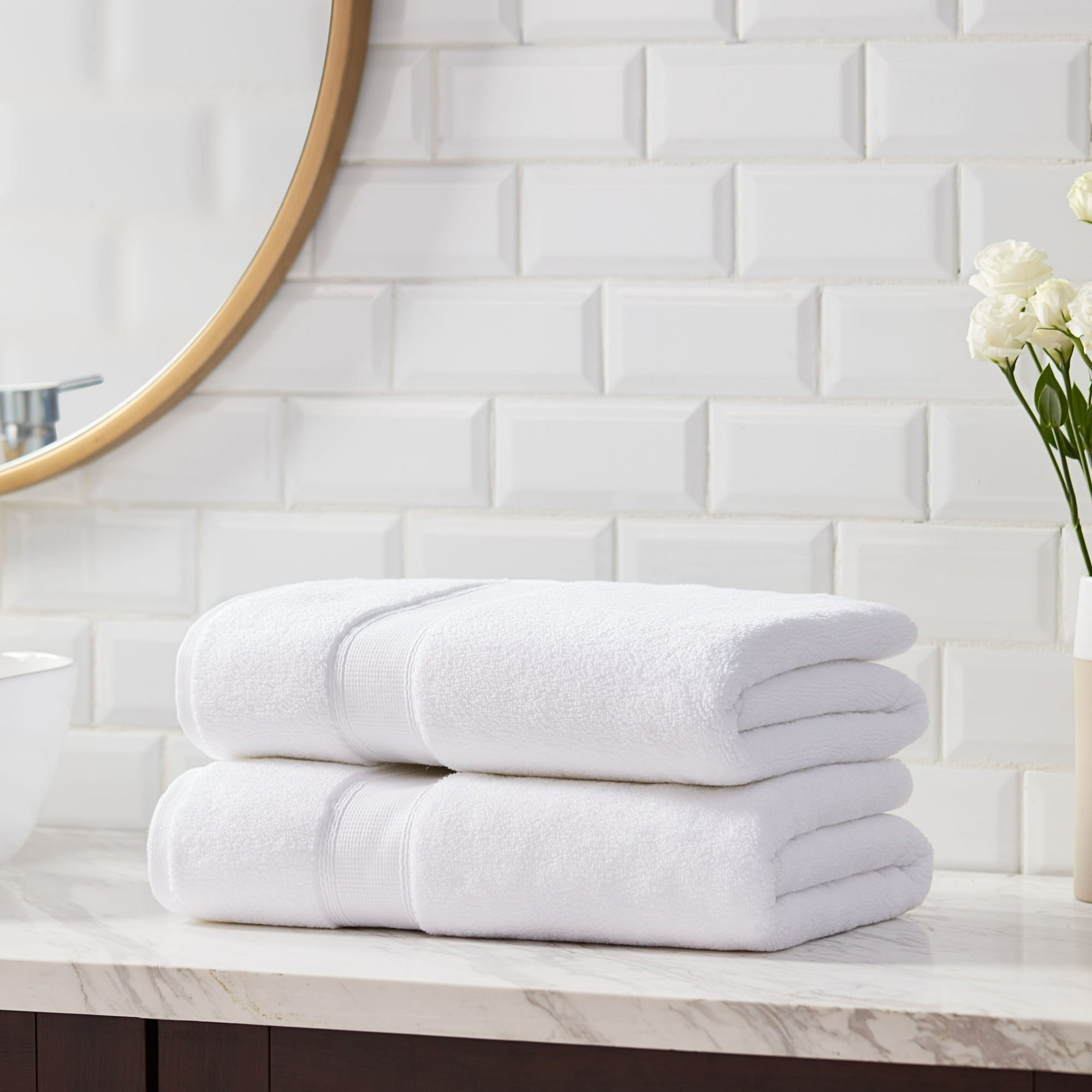 Hotel Style 58”L x 30”W Egyptian Cotton Bath Towels, Arctic White, 2 Pack - new