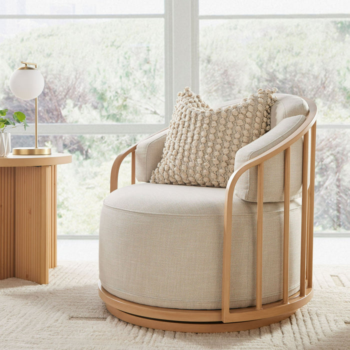 Better Homes & Gardens Lillian Swivel Birdcage Chair, Cream Linen - use_like_new