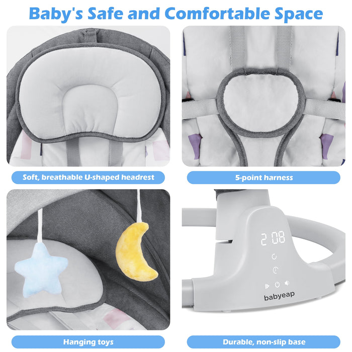 Babyeap Baby Swing for Infants - APP Remote Bluetooth Control, 5 Speed Settings, 10 Lullabies, Gray - new