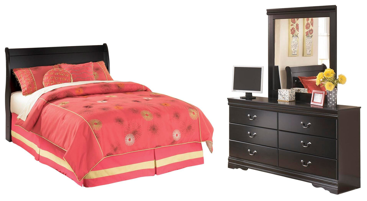 Huey Vineyard Black Huey Vineyard Full Sleigh Headboard Bed with Mirrored Dresser