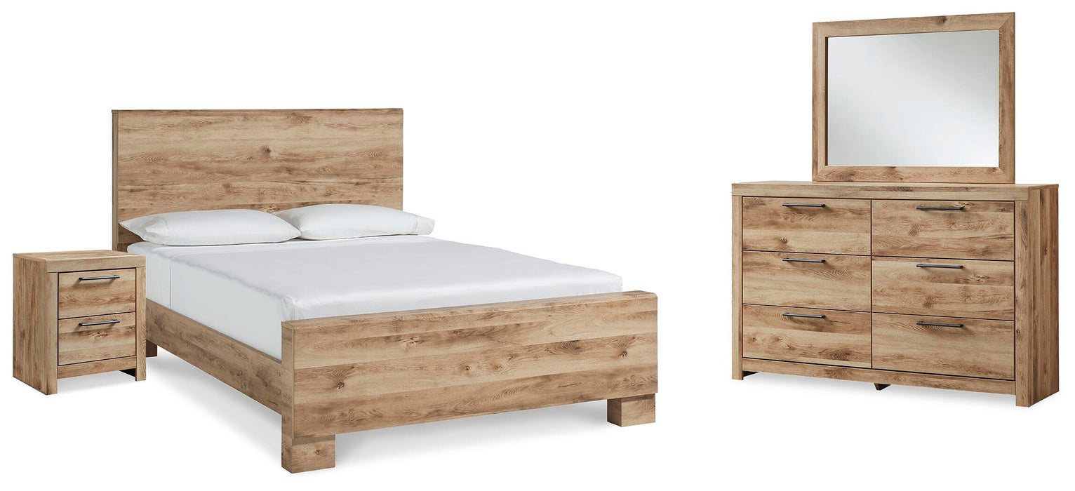 Hyanna Tan Brown Hyanna King Panel Bed, Dresser, Mirror and Nightstand - Brand New