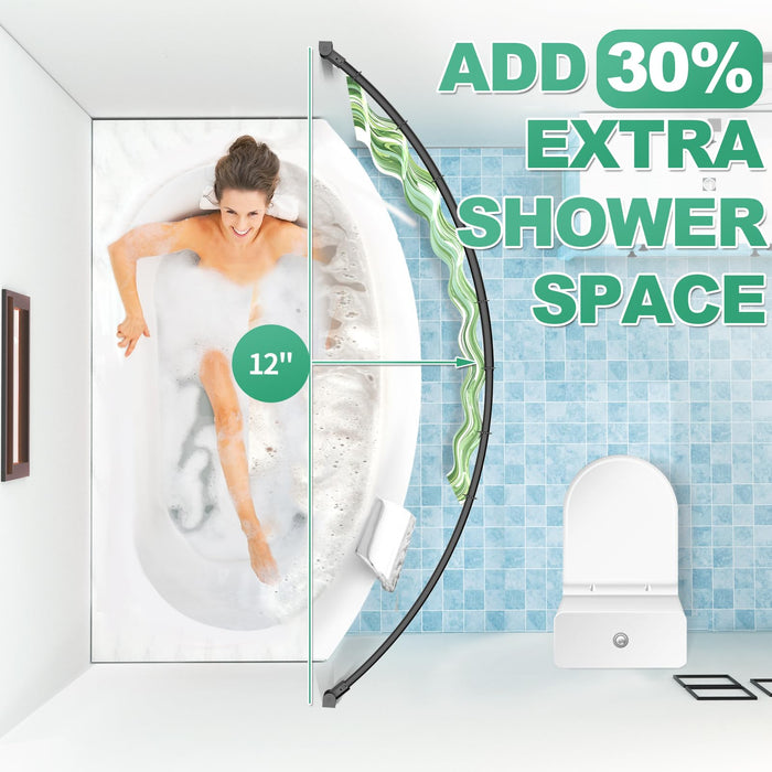 Curved Shower Curtain Rod For Bathroom 38-72 Inches, Adjustable Length, Curved Shower Rod, Metal Rods&Brackets, Round Shower Curtain Rods, Rotate Bracket For Large Shower Space, Need Drilling, Black - new