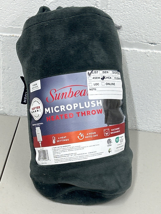 Sunbeam On-the-Go Cordless Heated Throw Blanket Microplush Gray 4 Heat Settings 50" x 60" - new