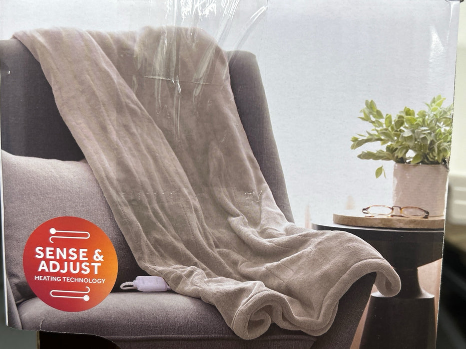 Sunbeam Electric Heated Throw Blanket Oversize Washed Stone Microplush 4 Heat Settings 50x 70 - new