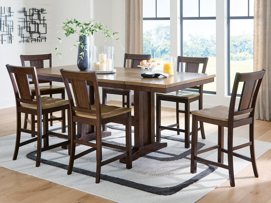 Anixburg Light Brown/Dark Brown Anixburg Counter Height Dining Table and 6 Barstools