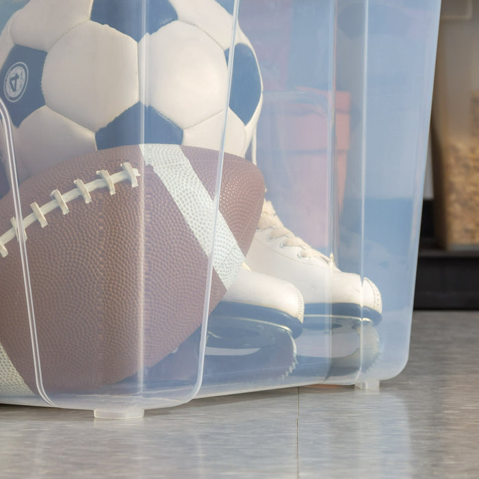 IRIS 60 Qt. Plastic Storage Bins with Lids, Clear, Latching, Stackable, Totes 3Pk - open_box