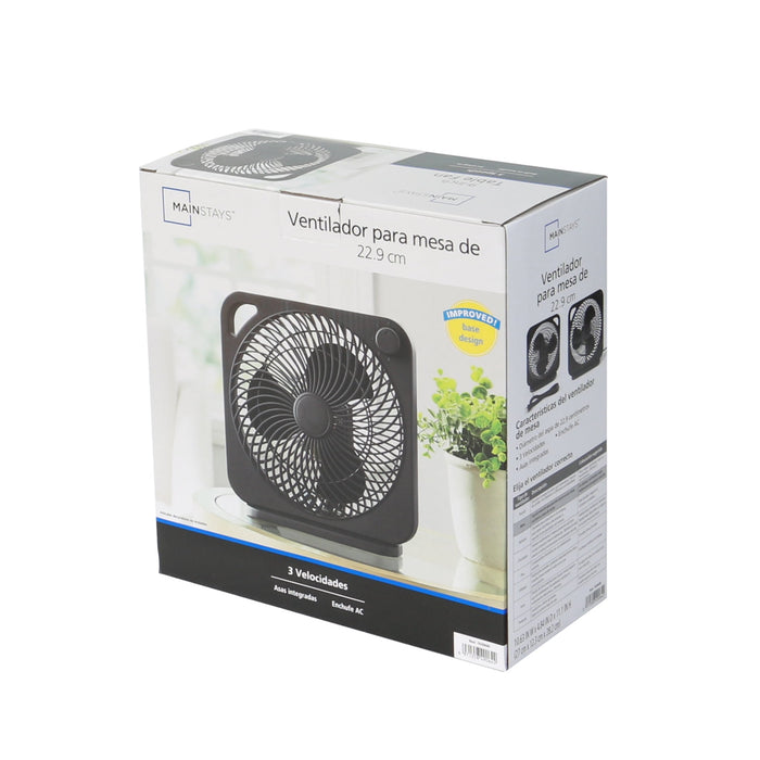 Mainstays 9-inch Box Indoor Comfort Personal AC Electric Fan, 3 Speeds, Black - use_like_new