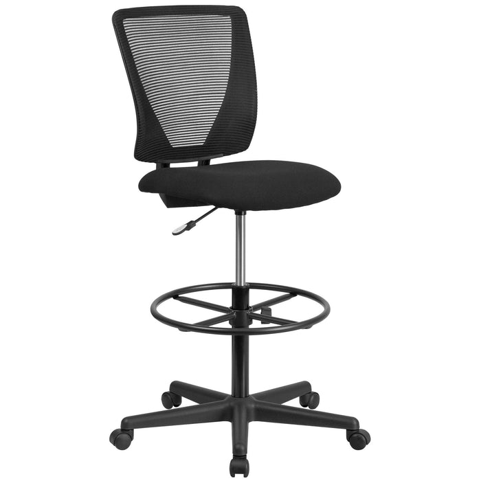 Flash Furniture Harper Ergonomic Mid-Back Mesh Drafting Chair with Black Fabric Seat and Adjustable Foot Ring - new