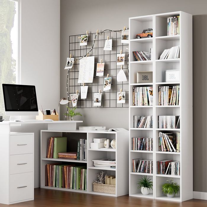 Homfa 8-Tier Media Tower, CD DVD Media Storage Unit with 4 Adjustable Shelves for Living Room Bedroom, White - new