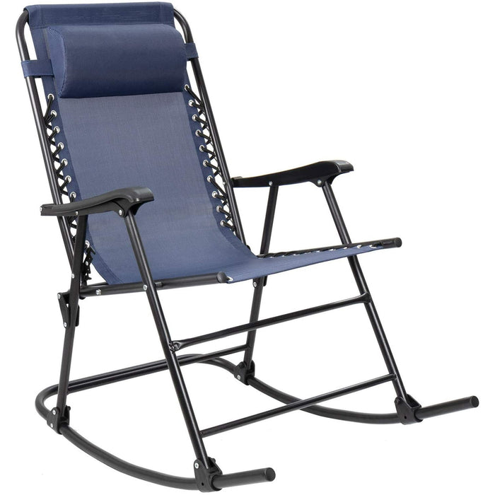 Zero Gravity Rocking Chair with Headrest Pillow Folding Recliner Foldable Lounge Chair, Blue - new
