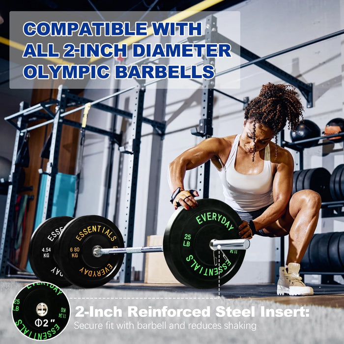BalanceFrom Olympic Bumper Plate Weight Plate with Steel Hub, Black, 100 lbs Set with 6FT Olympic Barbell and Clips, Multiple Packages - new